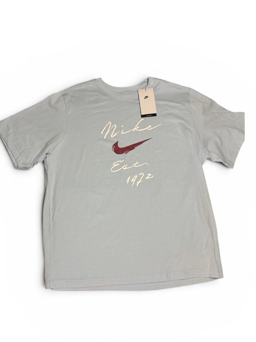 Nike Light Gray Tee with Maroon Swoosh Graphic